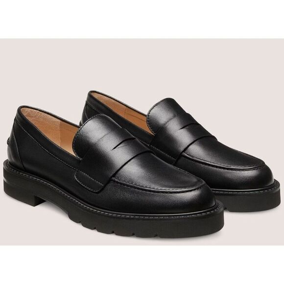 Stuart Weitzman Parker Lift Penny Loafer Black Lug Sole size 5.5AA Narrow - Picture 1 of 9